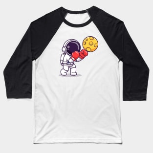 Cute Astronaut Boxing Moon Cartoon Baseball T-Shirt
